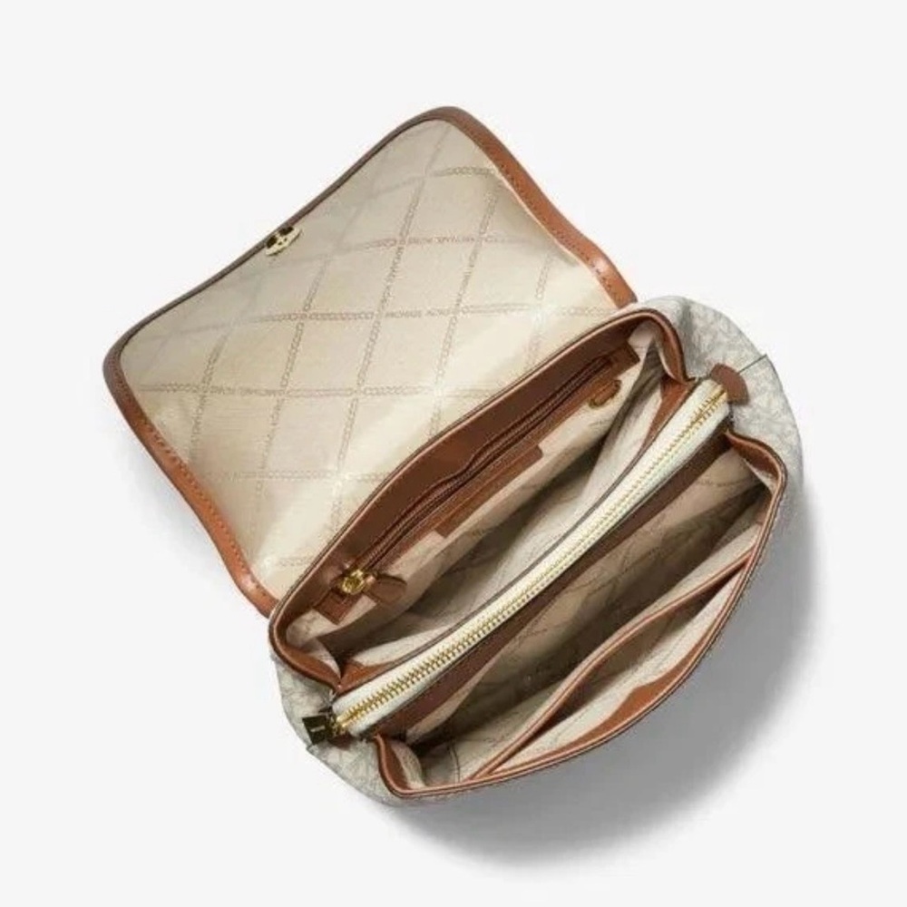 Michael Kors Vanilla/Acorn Harrison Medium Saffiano Leather Signature  Backpack - Picture 3 of 16